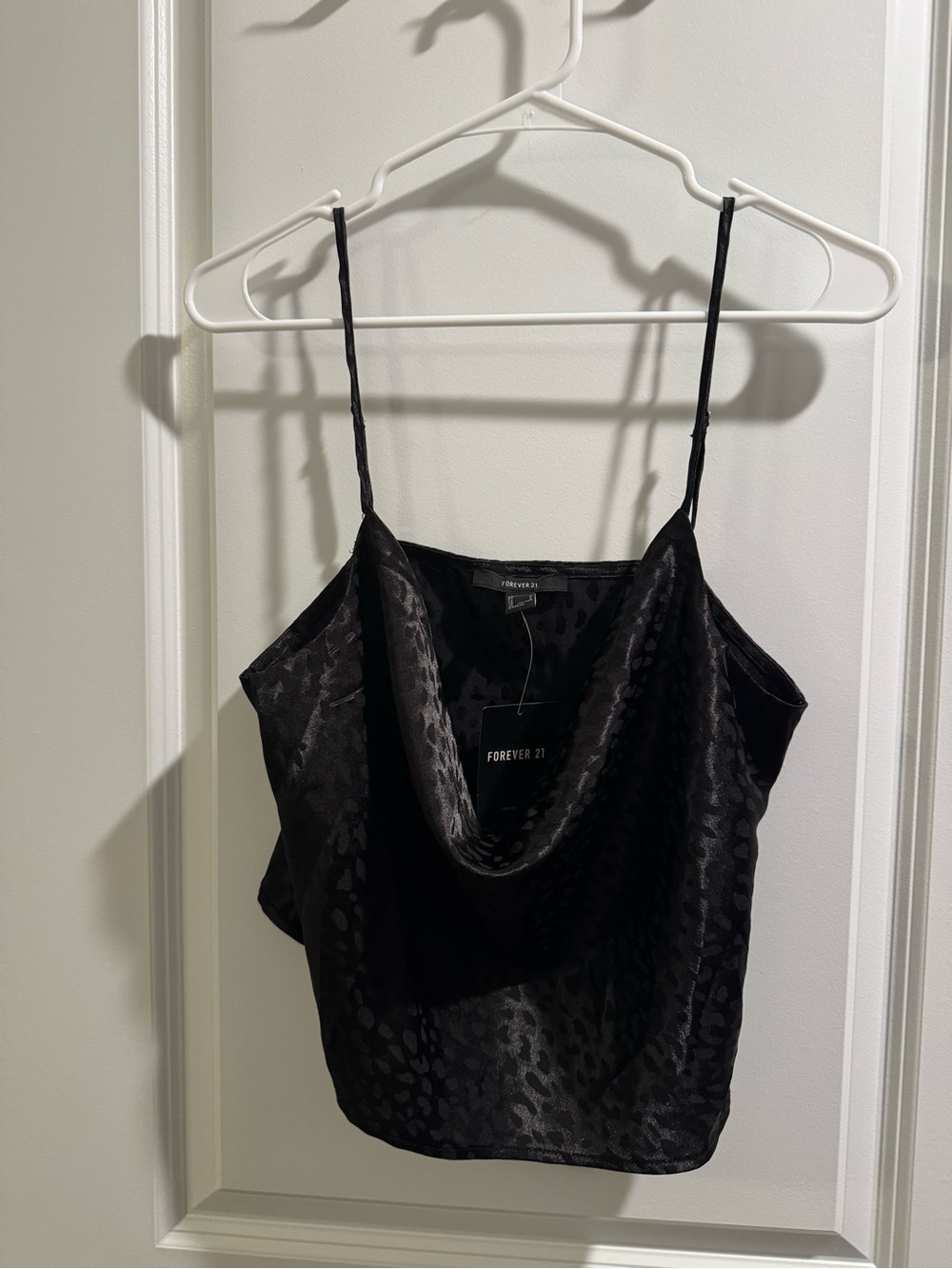 Forever 21 Black Satin Cowl Neck Camisole with Subtle Jacquard